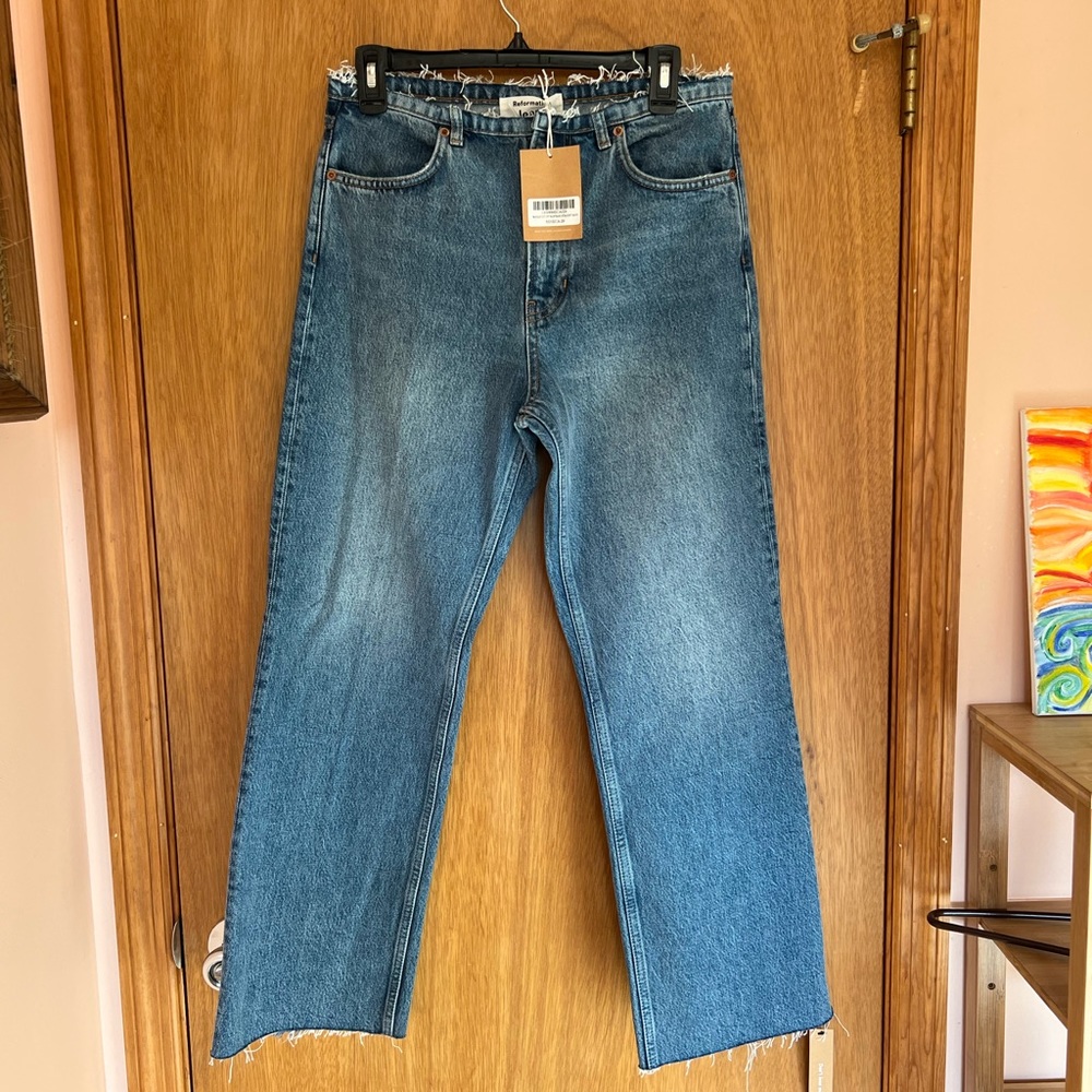 Reformation mariah cut off waistband straight jeans NWT
